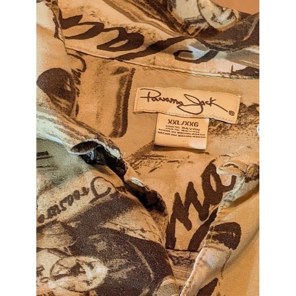 Panama Jack Rum Buried Treasure Men's XXL Tan Tropical Rayon Aloha Shirt Used - Picture 3 of 7